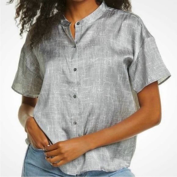 Eileen Fisher Tops - NWOT Eileen Fisher Drift Silk Org. Cotton Mandarin Collar Button Up Top Medium